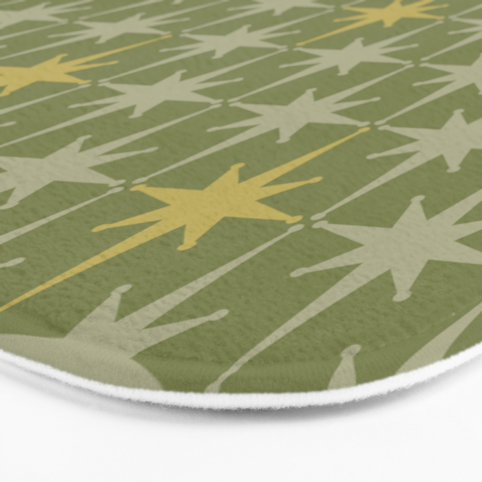 Midcentury Modern Atomic Starburst Pattern in Retro Vintage Olive Green and Celadon Bath Mat Gallery Image 3