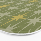 Midcentury Modern Atomic Starburst Pattern in Retro Vintage Olive Green and Celadon Bath Mat Gallery Image 3