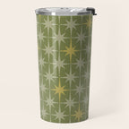 Midcentury Modern Atomic Starburst Pattern in Retro Vintage Olive Green and Celadon Travel Mug Gallery Image 2