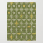 Midcentury Modern Atomic Starburst Pattern in Retro Vintage Olive Green and Celadon Poster Gallery Image 4