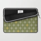 Midcentury Modern Atomic Starburst Pattern in Retro Vintage Olive Green and Celadon Laptop Sleeve Gallery Image 2