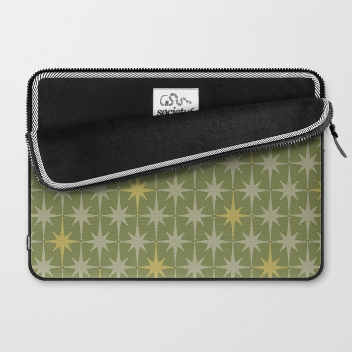Midcentury Modern Atomic Starburst Pattern in Retro Vintage Olive Green and Celadon Laptop Sleeve Gallery Image 2