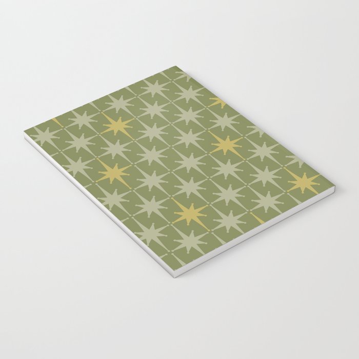 Midcentury Modern Atomic Starburst Pattern in Retro Vintage Olive Green and Celadon Notebook Gallery Image 3