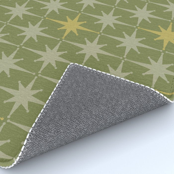 Midcentury Modern Atomic Starburst Pattern in Retro Vintage Olive Green and Celadon Rug Gallery Image 4