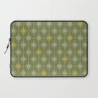 Midcentury Modern Atomic Starburst Pattern in Retro Vintage Olive Green and Celadon Laptop Sleeve Gallery Image 1