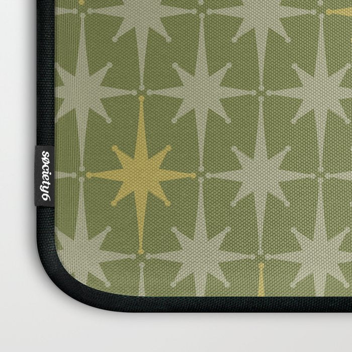Midcentury Modern Atomic Starburst Pattern in Retro Vintage Olive Green and Celadon Laptop Sleeve Gallery Image 3