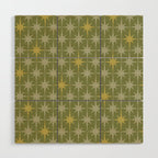 Midcentury Modern Atomic Starburst Pattern in Retro Vintage Olive Green and Celadon Wood Wall Art Gallery Image 1