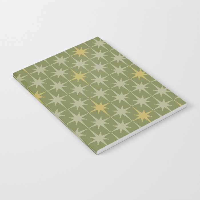 Midcentury Modern Atomic Starburst Pattern in Retro Vintage Olive Green and Celadon Notebook Gallery Image 2