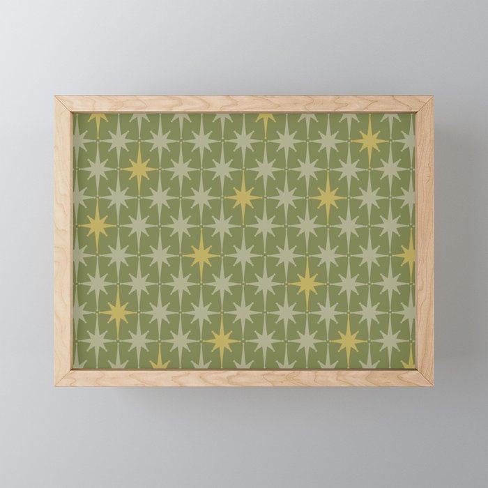 Midcentury Modern Atomic Starburst Pattern in Retro Vintage Olive Green and Celadon Mini Art Print Gallery Image 1