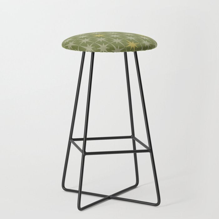Midcentury Modern Atomic Starburst Pattern in Retro Vintage Olive Green and Celadon Stool Gallery Image 1