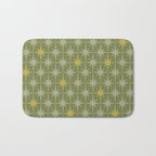Midcentury Modern Atomic Starburst Pattern in Retro Vintage Olive Green and Celadon Bath Mat Gallery Image 1