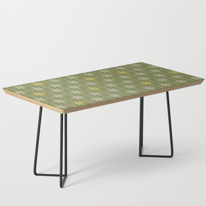 Midcentury Modern Atomic Starburst Pattern in Retro Vintage Olive Green and Celadon Coffee Table Gallery Image 1