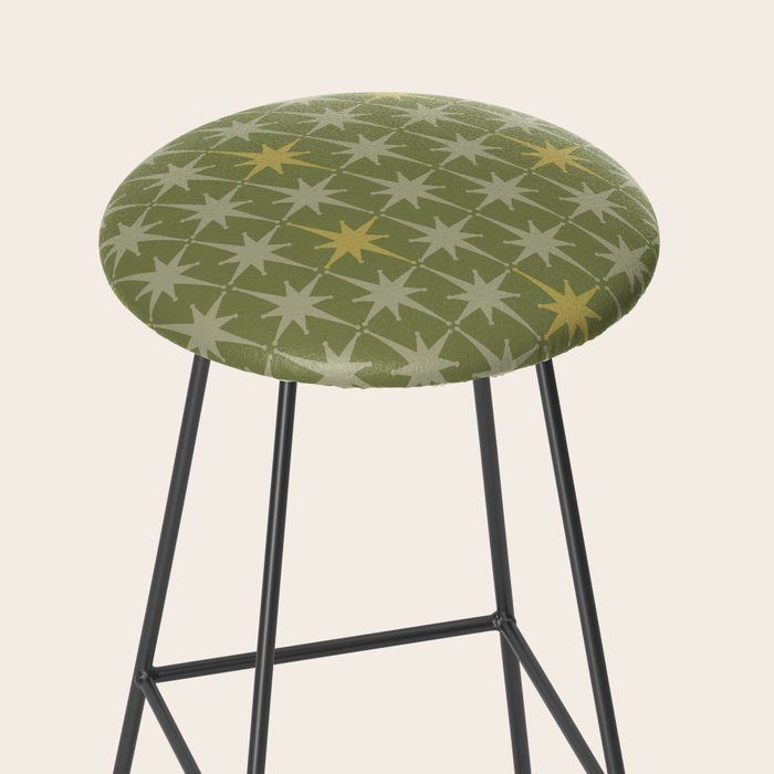 Midcentury Modern Atomic Starburst Pattern in Retro Vintage Olive Green and Celadon Stool Gallery Image 2