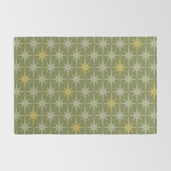 Midcentury Modern Atomic Starburst Pattern in Retro Vintage Olive Green and Celadon Rug Gallery Image 2