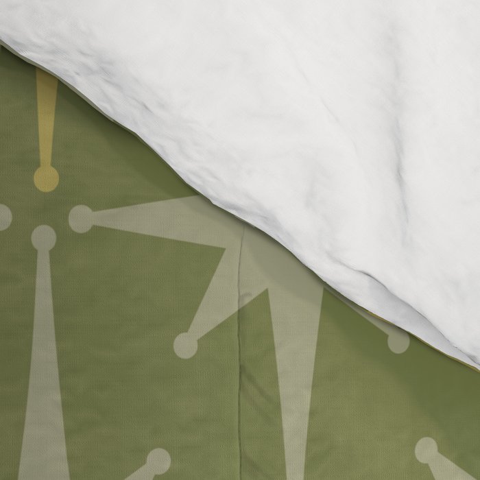 Midcentury Modern Atomic Starburst Pattern in Retro Vintage Olive Green and Celadon Comforter Gallery Image 4