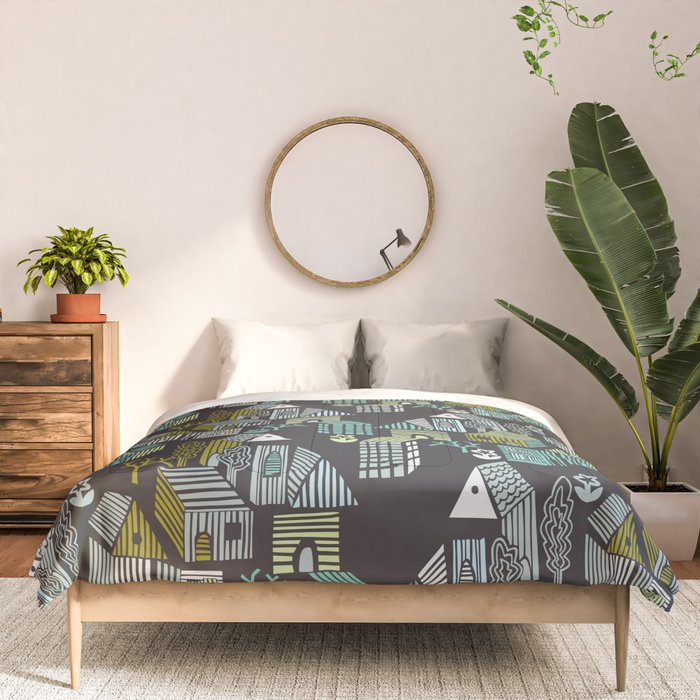 City life neighborhood moonless night Comforter Gallery Image 3