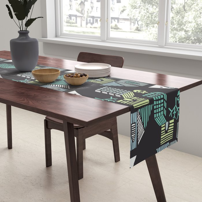 City life neighborhood moonless night Table Runner Gallery Image 2