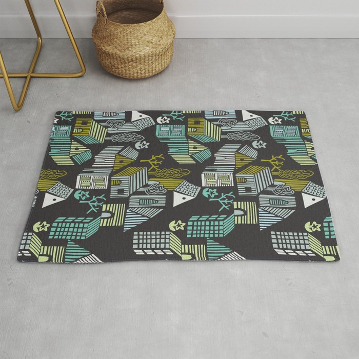 City life neighborhood moonless night Rug Gallery Image 1