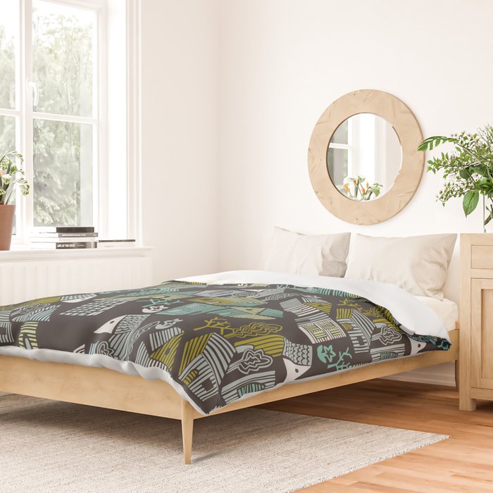 City life neighborhood moonless night Duvet Cover Gallery Image 2