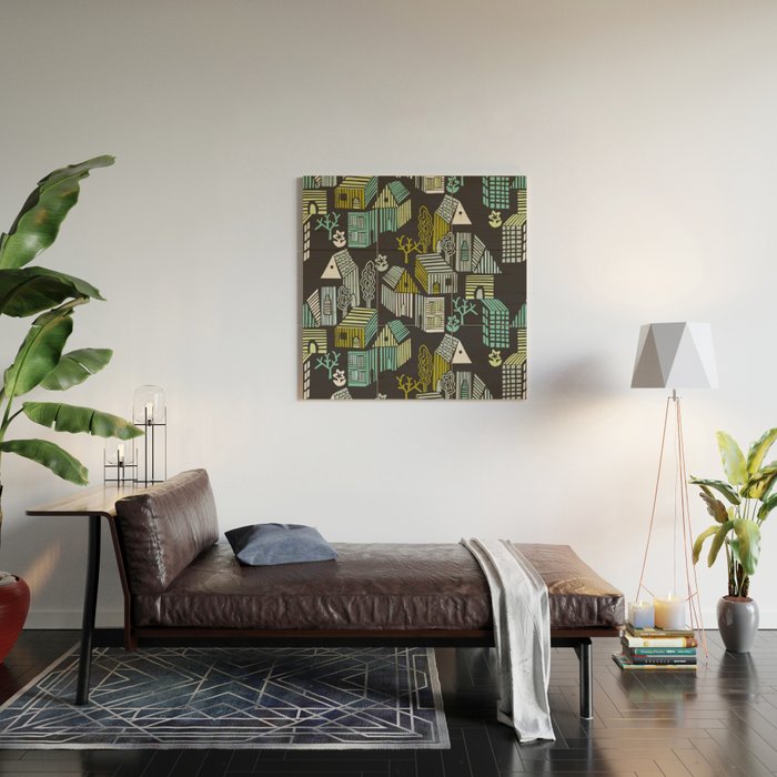 City life neighborhood moonless night Wood Wall Art Gallery Image 2