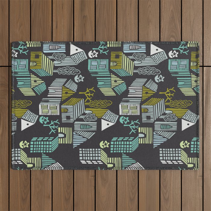 City life neighborhood moonless night Outdoor Rug Gallery Image 1
