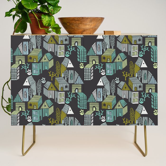 City life neighborhood moonless night Credenza Gallery Image 1