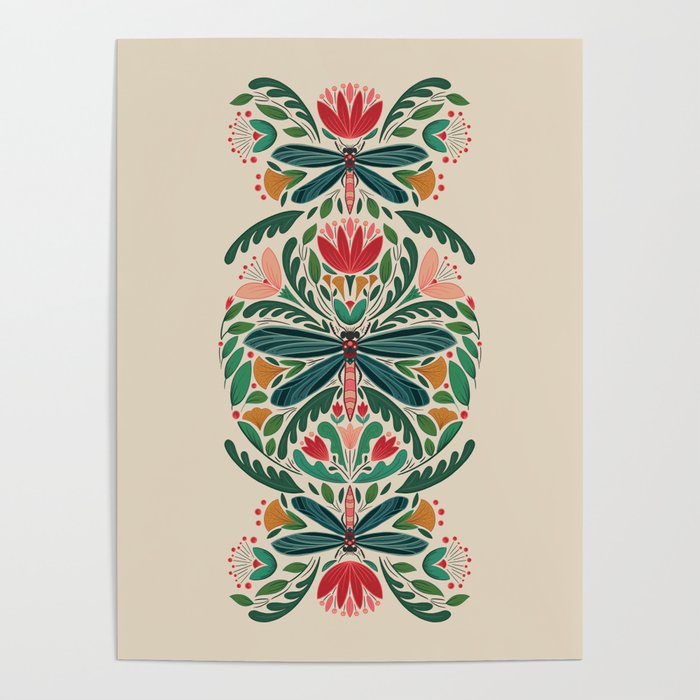 Dragonfly Folk Design Poster Gallery Image 1