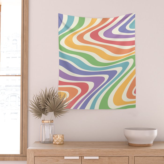 Colorful Rainbow Warp Swirl Lines II Wall Tapestry Gallery Image 2