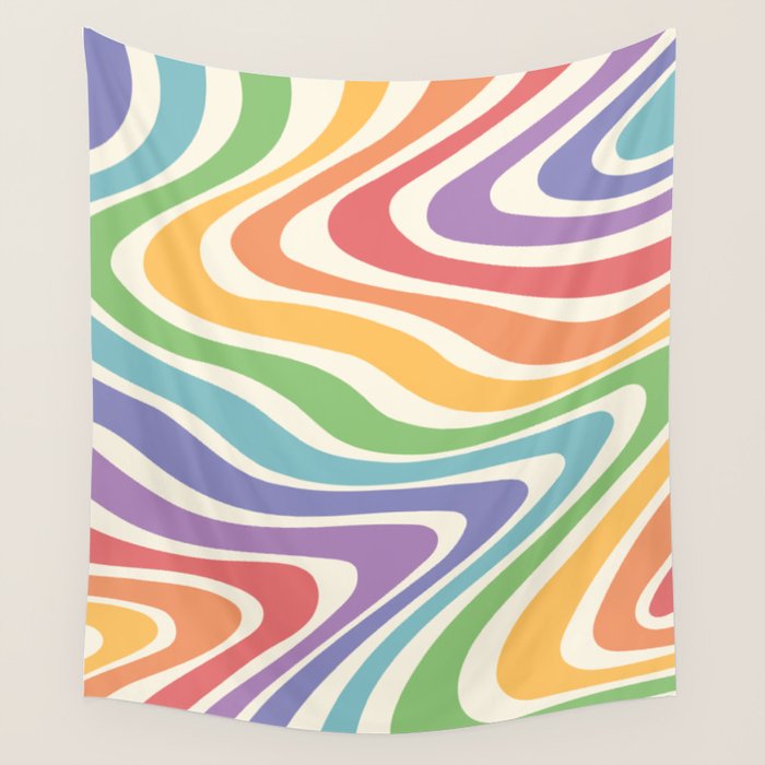 Colorful Rainbow Warp Swirl Lines II Wall Tapestry Gallery Image 4