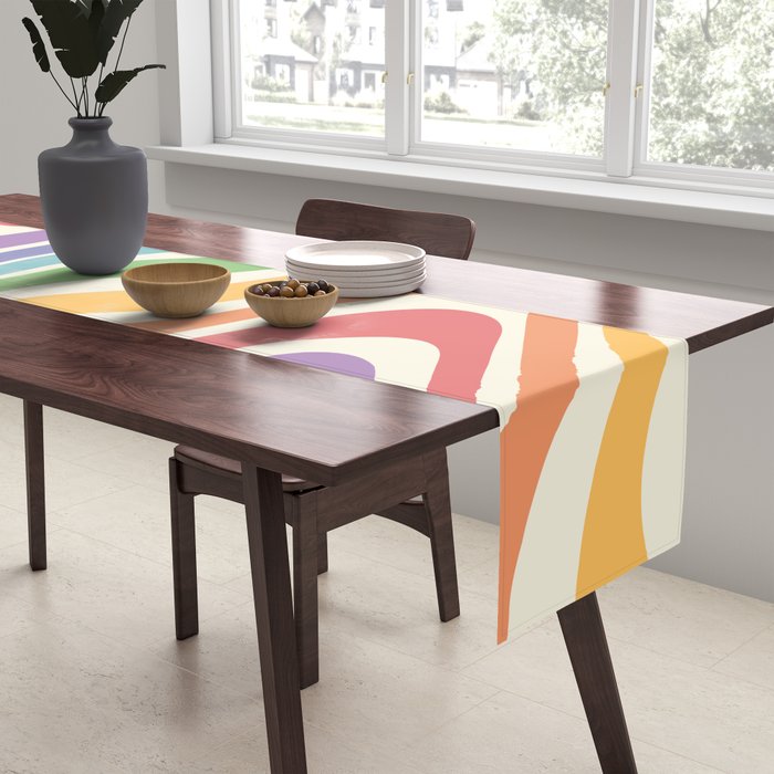 Colorful Rainbow Warp Swirl Lines II Table Runner Gallery Image 2