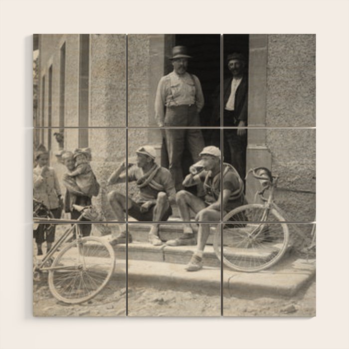 Tour De France Cyclists Drinking Beers Wood Wall Art Gallery Image 1