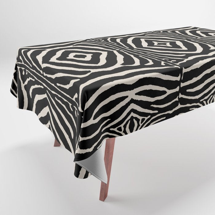 Zebra Wild Animal Print 724 Black and Linen White Tablecloth Gallery Image 1