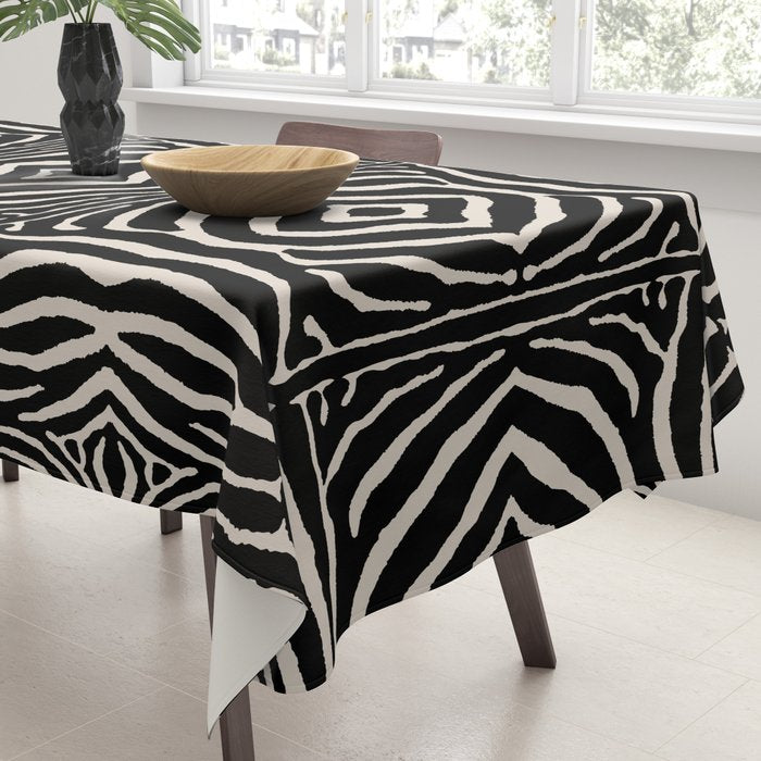 Zebra Wild Animal Print 724 Black and Linen White Tablecloth Gallery Image 3