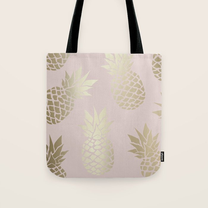 Glam, Pineapple Art, Pink Aesthetic with Gold Tote Bag Gallery Image 1