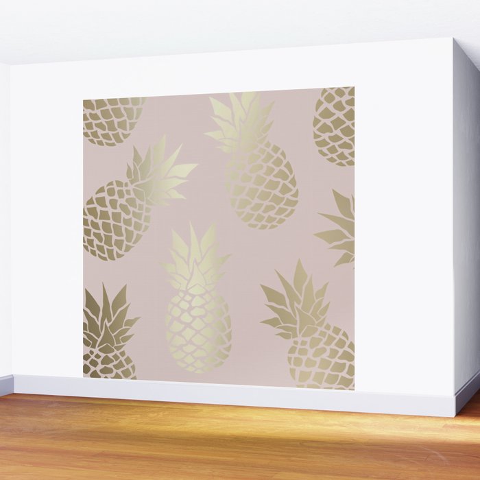 Glam, Pineapple Art, Pink Aesthetic with Gold Wall Mural Gallery Image 2