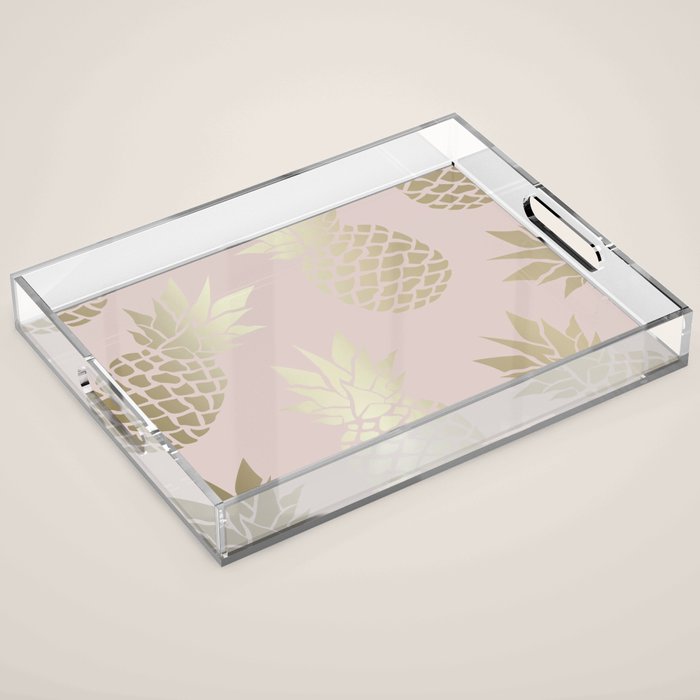 Glam, Pineapple Art, Pink Aesthetic with Gold Acrylic Tray Gallery Image 1