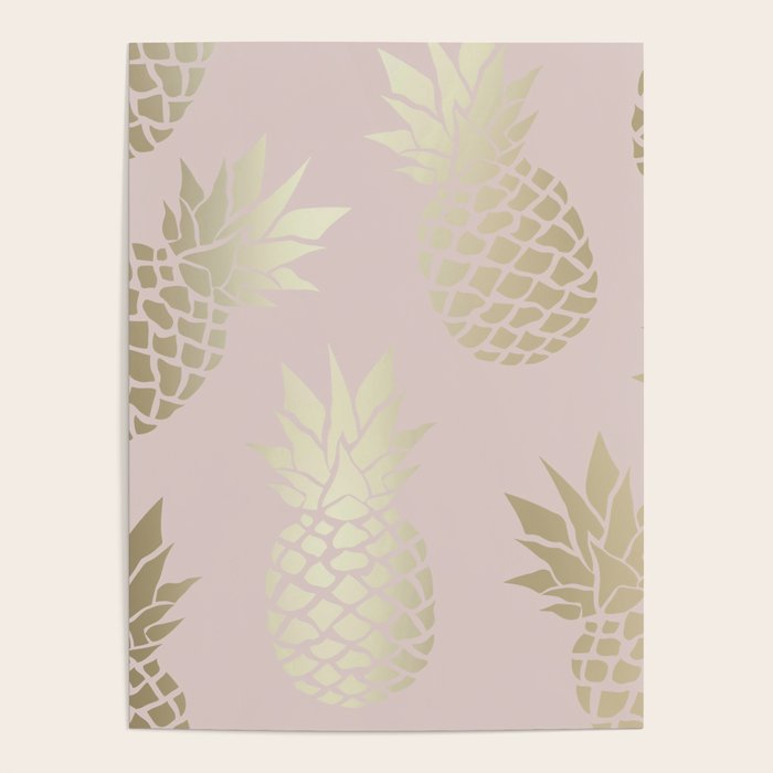 Glam, Pineapple Art, Pink Aesthetic with Gold Poster Gallery Image 1