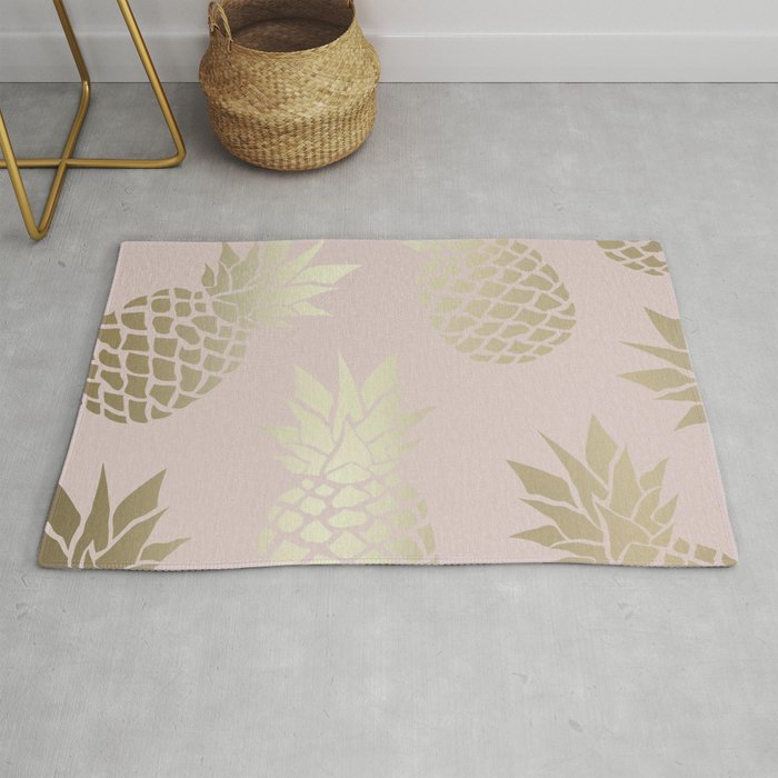 Glam, Pineapple Art, Pink Aesthetic with Gold Rug Gallery Image 1