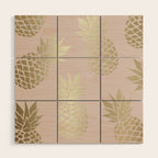 Glam, Pineapple Art, Pink Aesthetic with Gold Wood Wall Art Gallery Image 1