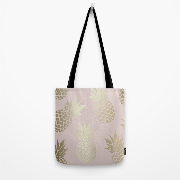 Glam, Pineapple Art, Pink Aesthetic with Gold Tote Bag Gallery Image 2
