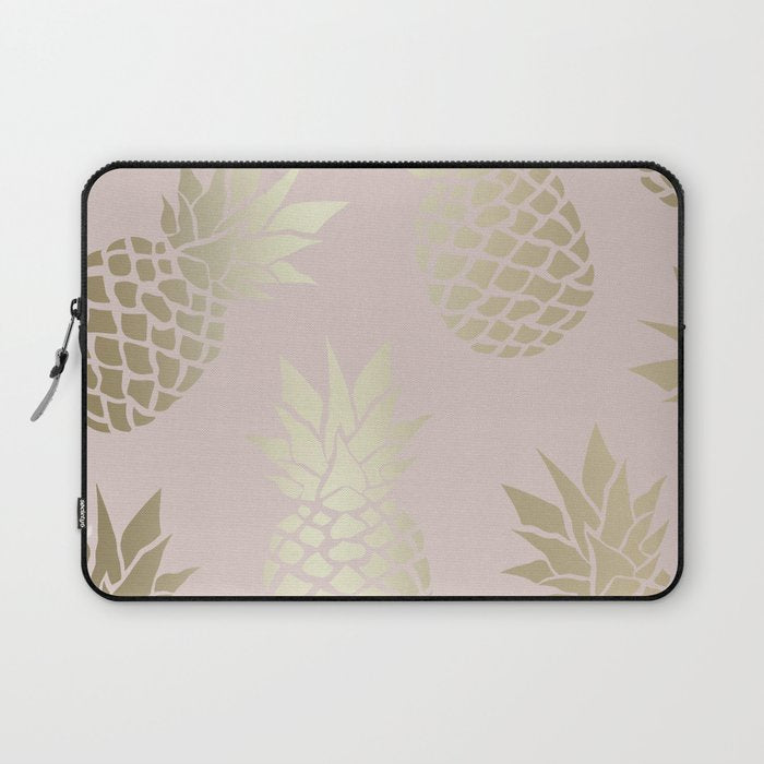 Glam, Pineapple Art, Pink Aesthetic with Gold Laptop Sleeve Gallery Image 1