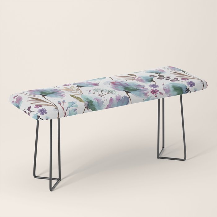 Poppies Loose Floral Watercolor - Meadow Wildflowers - Aqua Plum  Bench Gallery Image 1