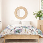 Poppies Loose Floral Watercolor - Meadow Wildflowers - Aqua Plum  Duvet Cover Gallery Image 3