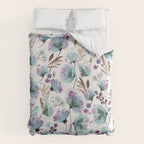 Poppies Loose Floral Watercolor - Meadow Wildflowers - Aqua Plum  Duvet Cover Gallery Image 6