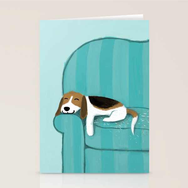 Happy Couch Beagle | Cute Sleeping Dog Stationery Card Gallery Image 1