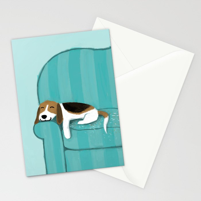 Happy Couch Beagle | Cute Sleeping Dog Stationery Card Gallery Image 2