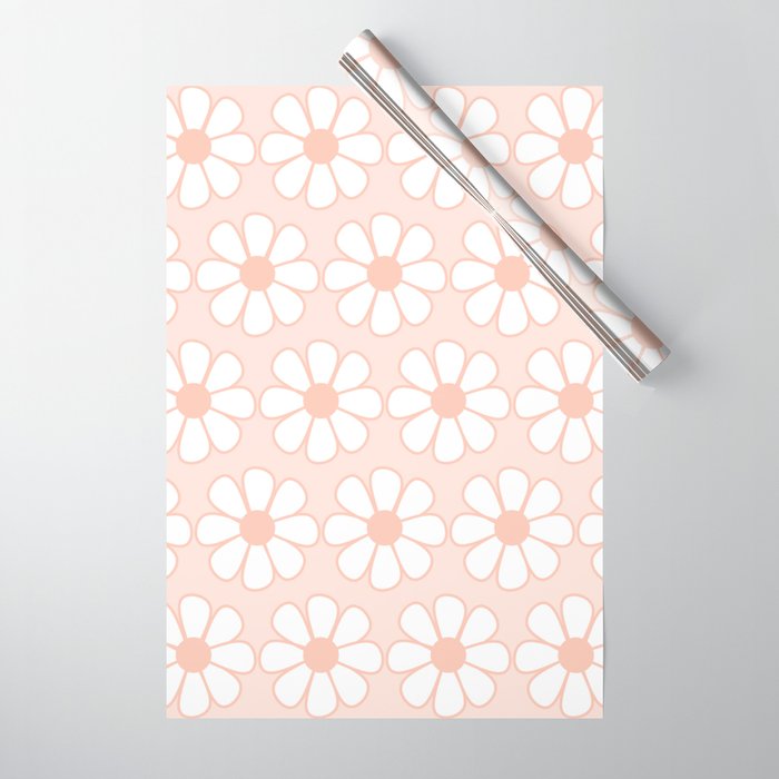 Cheerful Retro Daisy Floral Pattern in Pale Pastel Blush Pink Wrapping Paper Gallery Image 1
