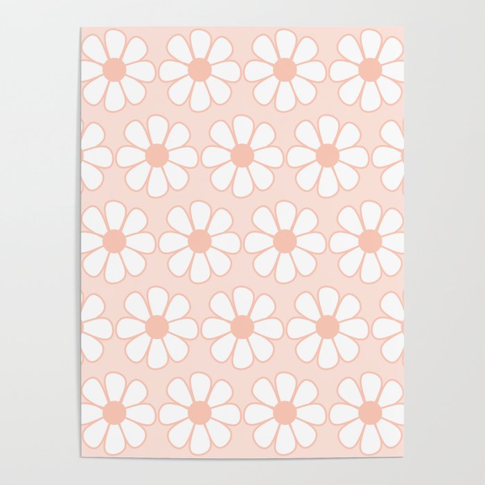 Cheerful Retro Daisy Floral Pattern in Pale Pastel Blush Pink Poster Gallery Image 4