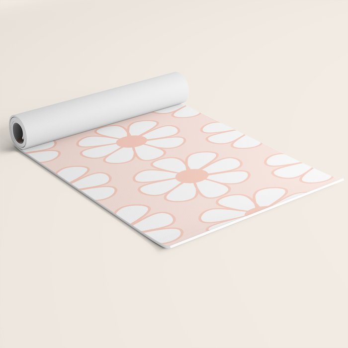Cheerful Retro Daisy Floral Pattern in Pale Pastel Blush Pink Yoga Mat Gallery Image 2