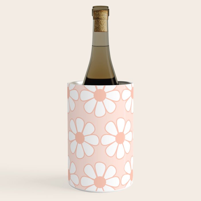 Cheerful Retro Daisy Floral Pattern in Pale Pastel Blush Pink Wine Chiller Gallery Image 1
